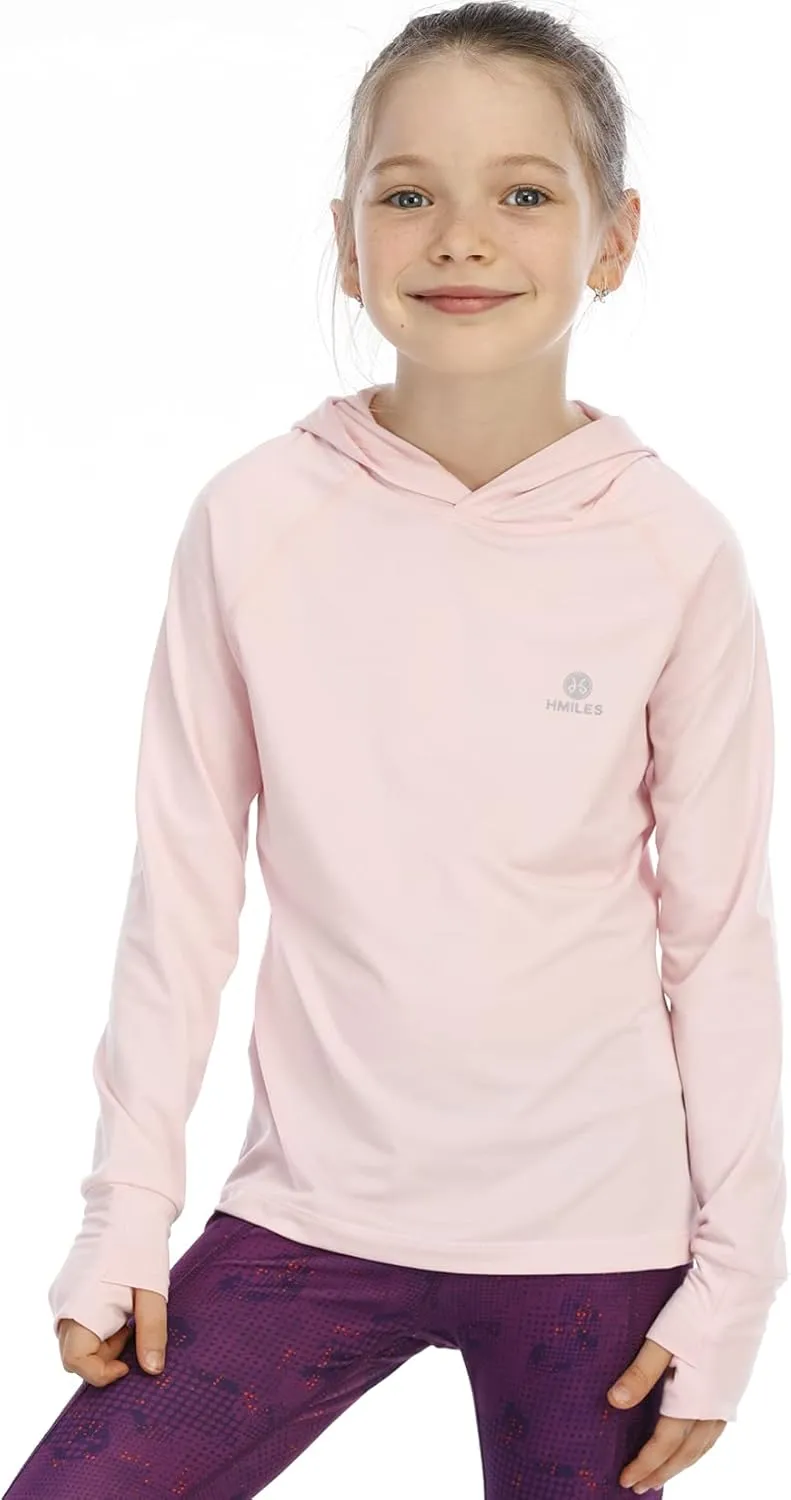 Girls Long Sleeve Shirt UPF50  Lightweight Hoodie Thin Active Tee Workout Running Pullover Top with Thumb Hole 3-12Years