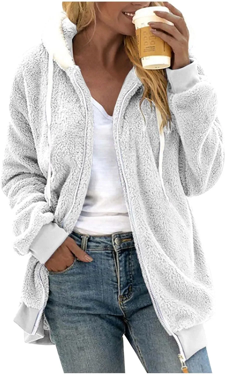 GOFULY Winter Coats For Women Oversized Sherpa Jackets Full Zip Fleece Cardigan Trendy Color Block Clothes With Pockets 2024