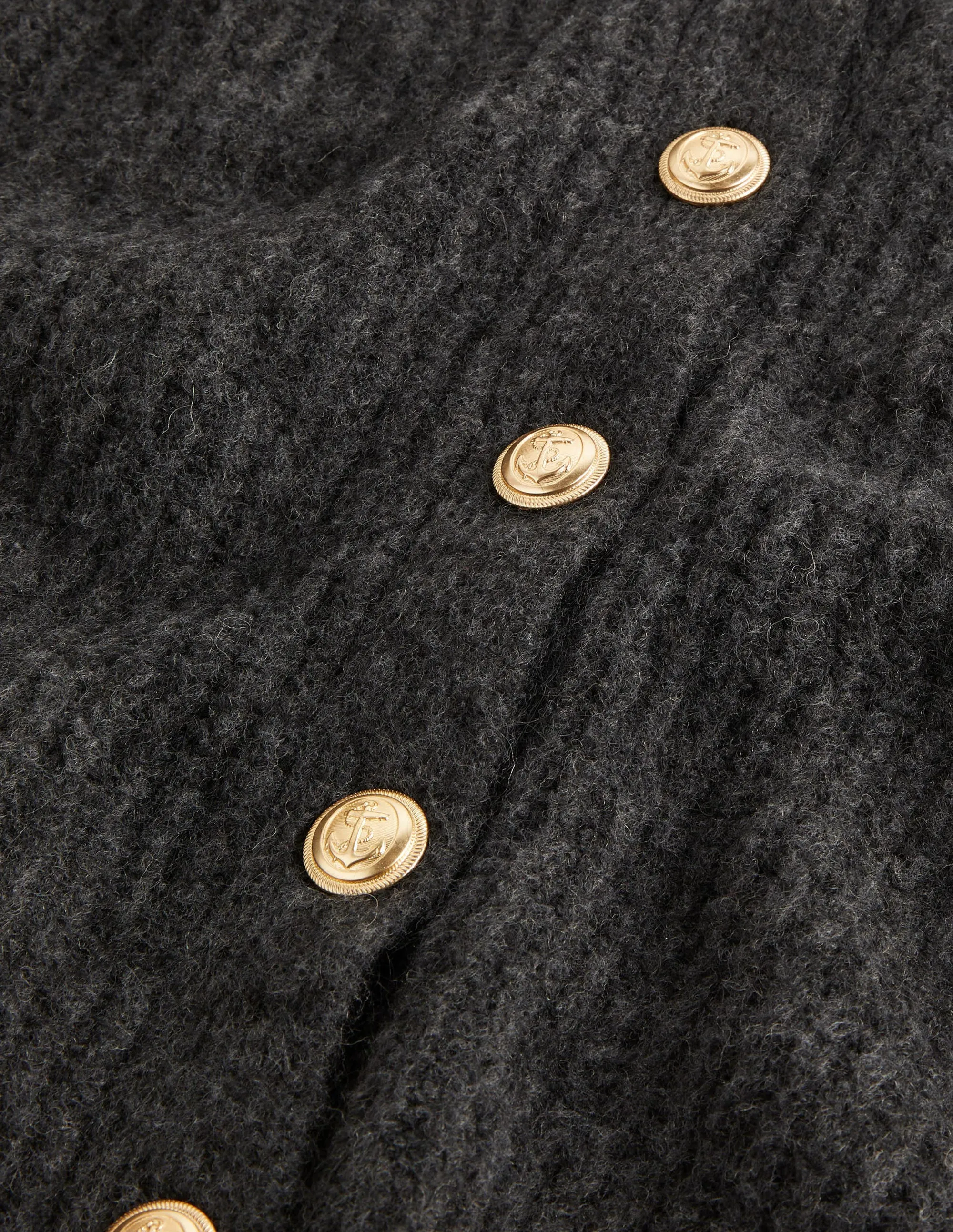 Gold Button Fluffy Cardigan-Charcoal Melange
