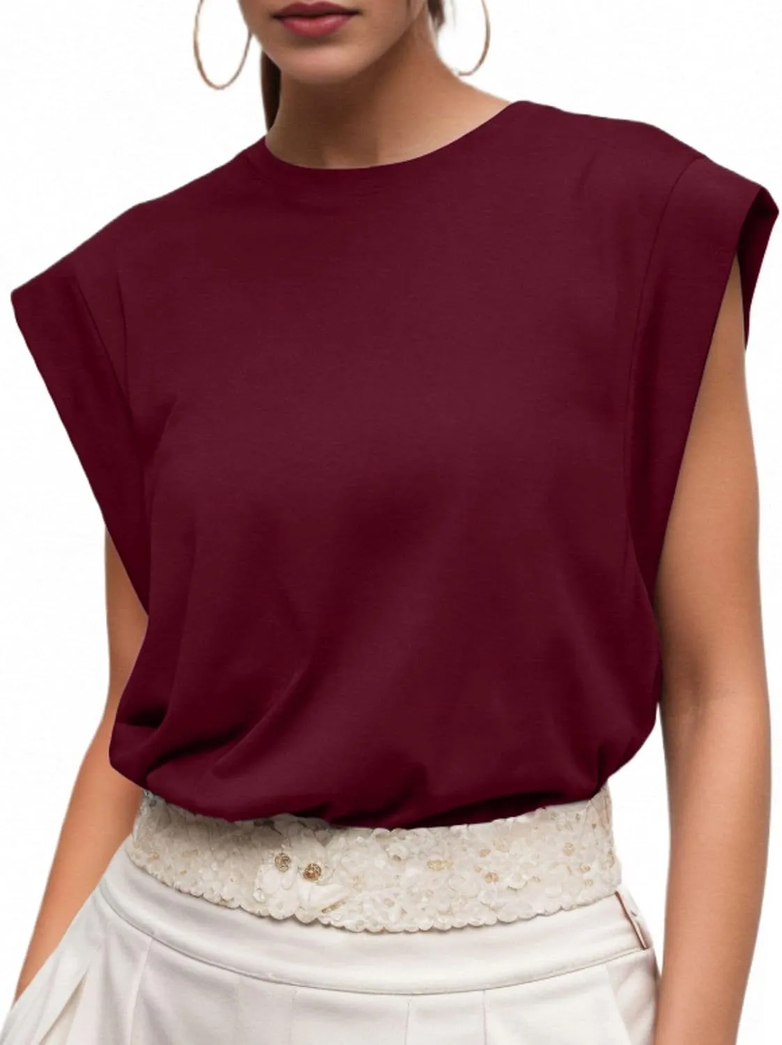 GRECERELLE Women 2025 Cap Sleeve Tops Summer Casual Tee Shirt Loose Crew Neck Basic Tank Trendy Work Vacation Outfits (S-2XL)