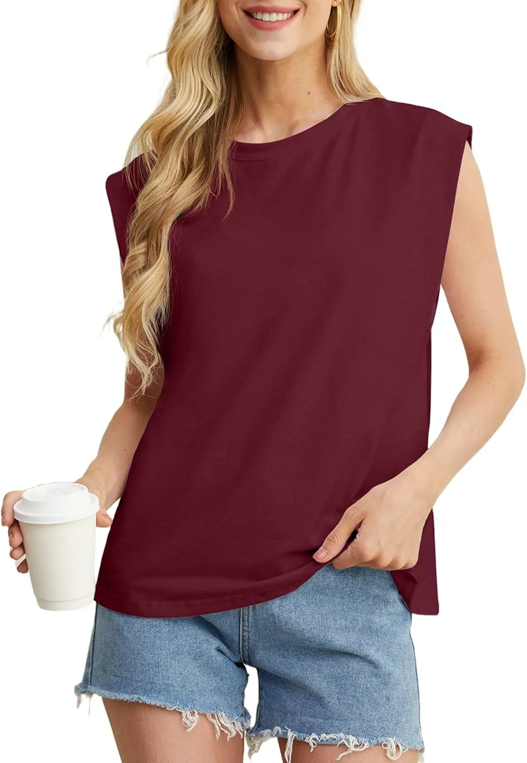 GRECERELLE Women 2025 Cap Sleeve Tops Summer Casual Tee Shirt Loose Crew Neck Basic Tank Trendy Work Vacation Outfits (S-2XL)