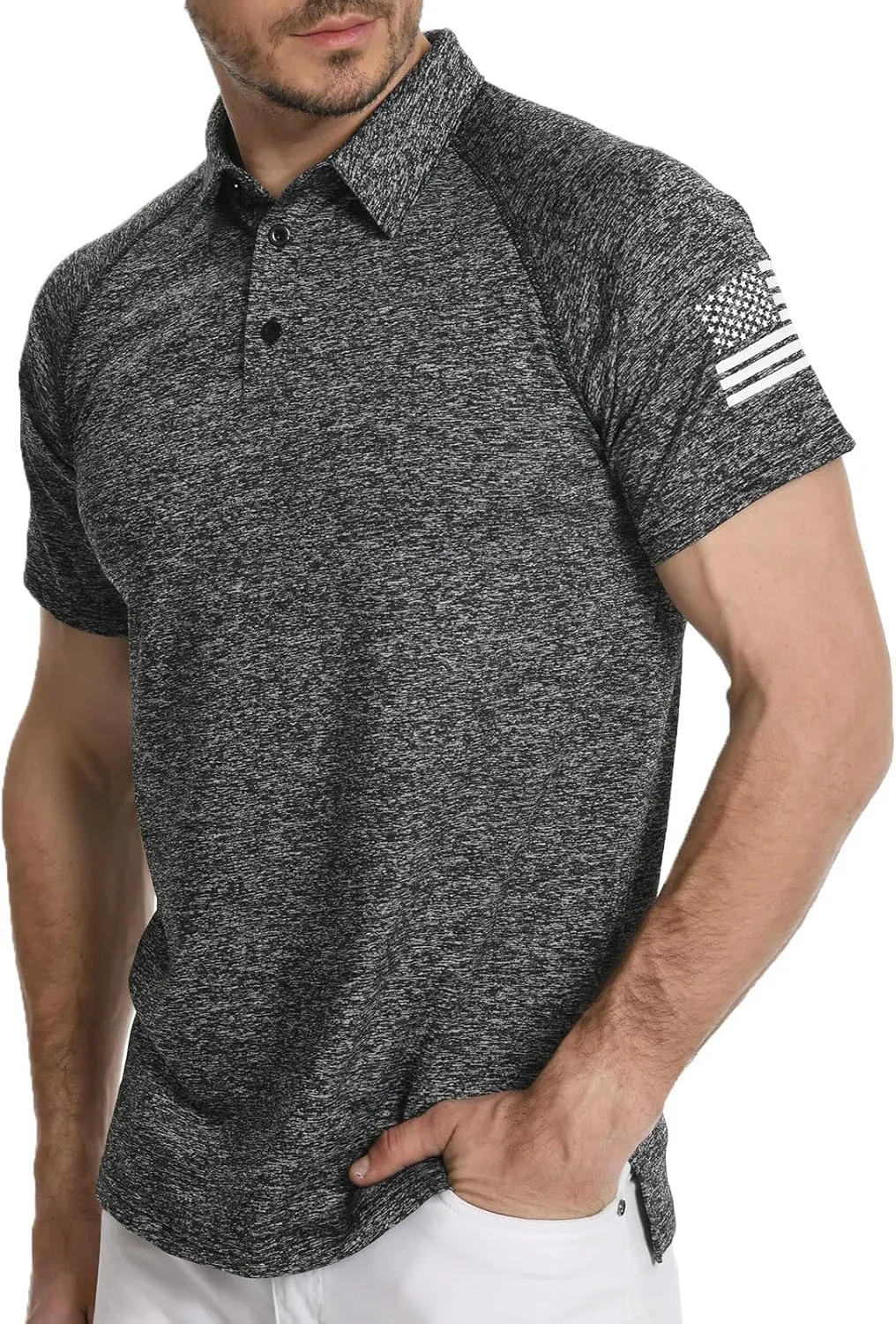 H HYFOL Mens Golf Shirt Moisture Wicking Quick-Dry Short Sleeve Casual Patriotic Polo Shirts for Men