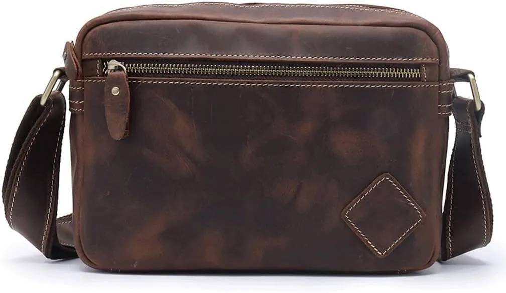 Handmade Men's Bag Vintage Single Shoulder Bun Top Layer Cowhide Crossbody Messenger Bag