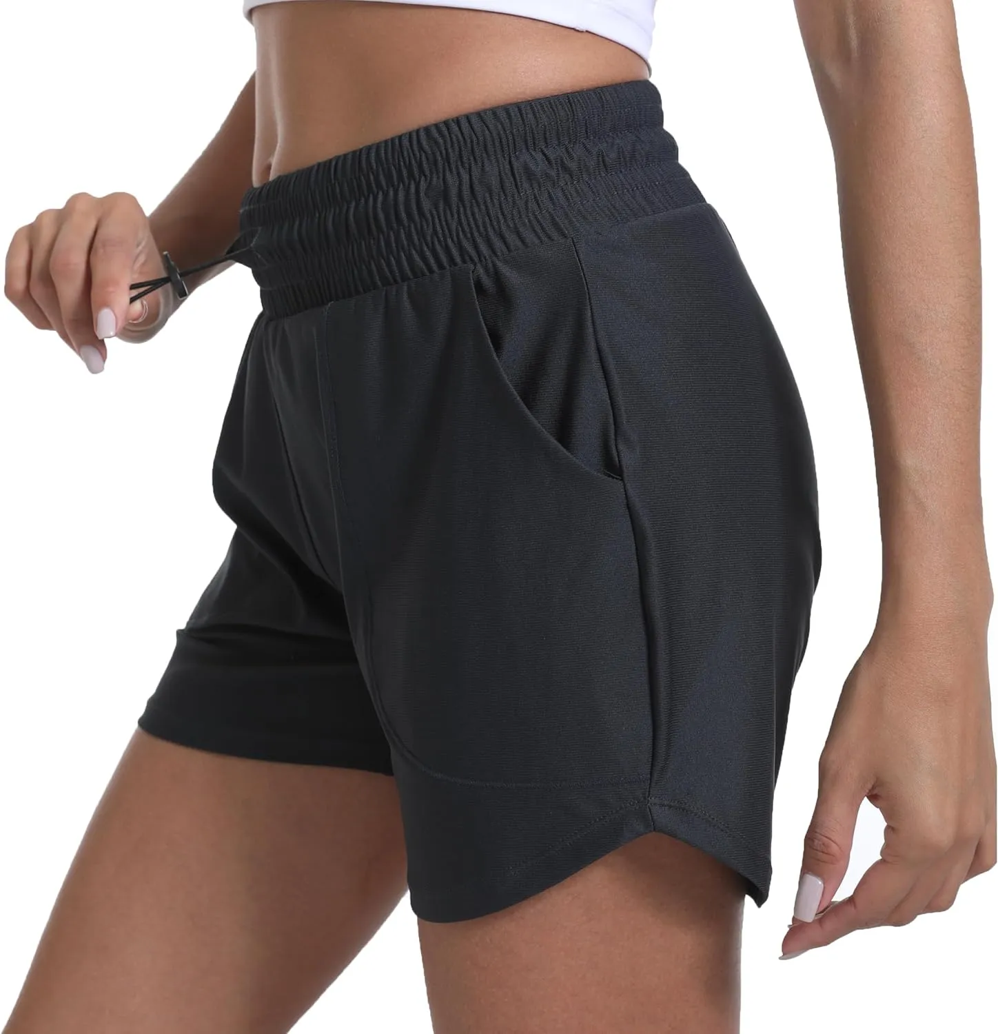 Haowind Workout Shorts for Women with Pockets Mid Waisted Athletic Sport Pants Lightweight Gym Running Shorts with Liner