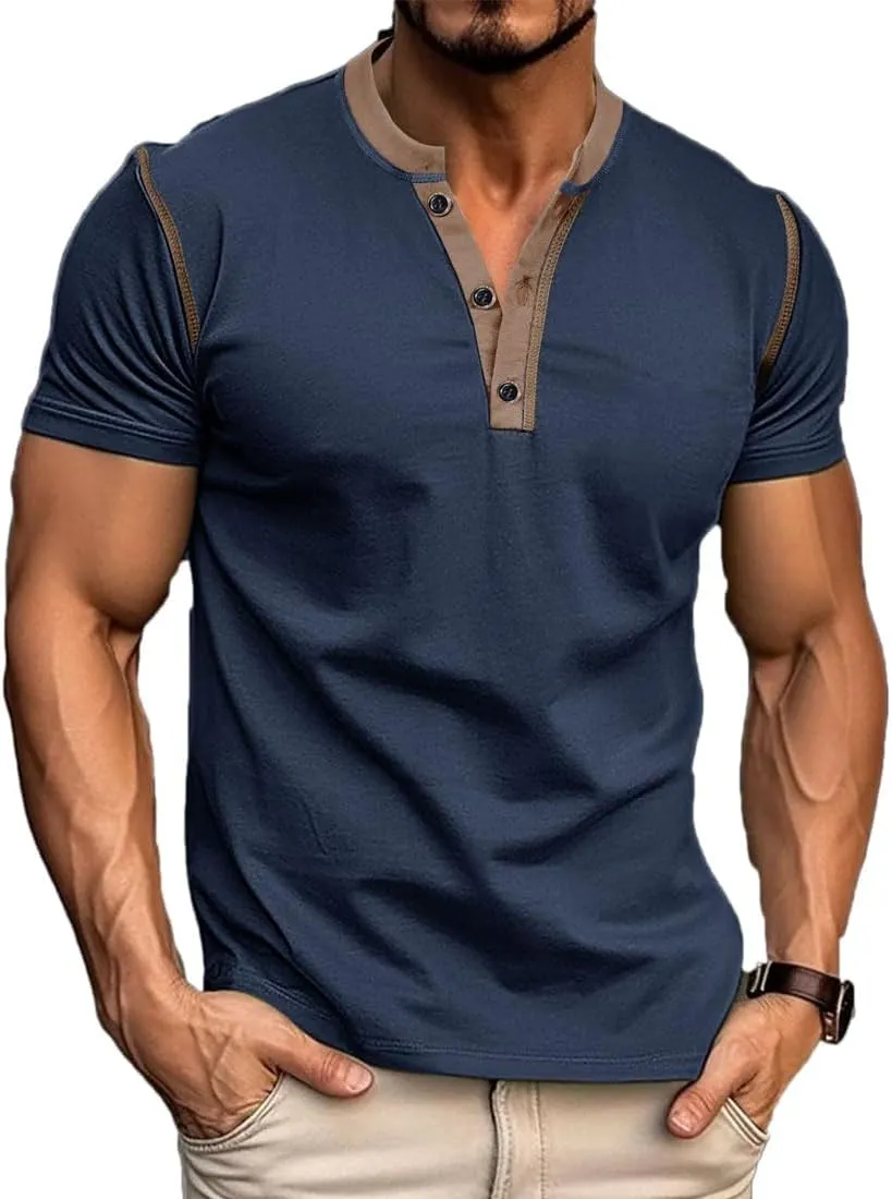 HARGLESMAN Men's Short Sleeve Athletic Henley Shirt