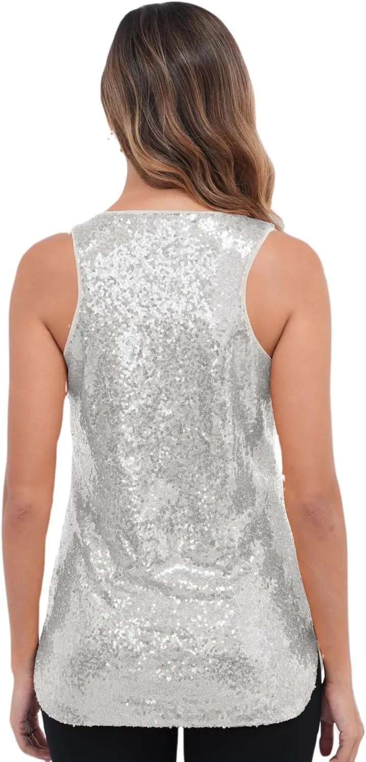 Henly Women's Sequin Tops Sleeveless Sparkle Sequin Tank Top Shimmer Vest Glitter Camisole