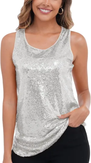 Henly Women's Sequin Tops Sleeveless Sparkle Sequin Tank Top Shimmer Vest Glitter Camisole
