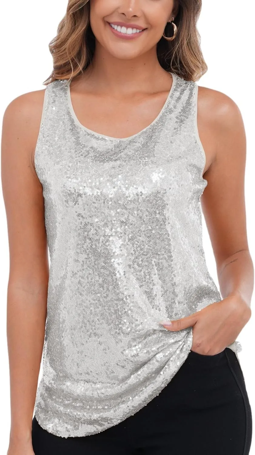 Henly Women's Sequin Tops Sleeveless Sparkle Sequin Tank Top Shimmer Vest Glitter Camisole