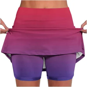 High Waisted Tennis Skirts for Women Built in Shorts, Gradient Mini Athletic Skorts Golf Sports Running Skort