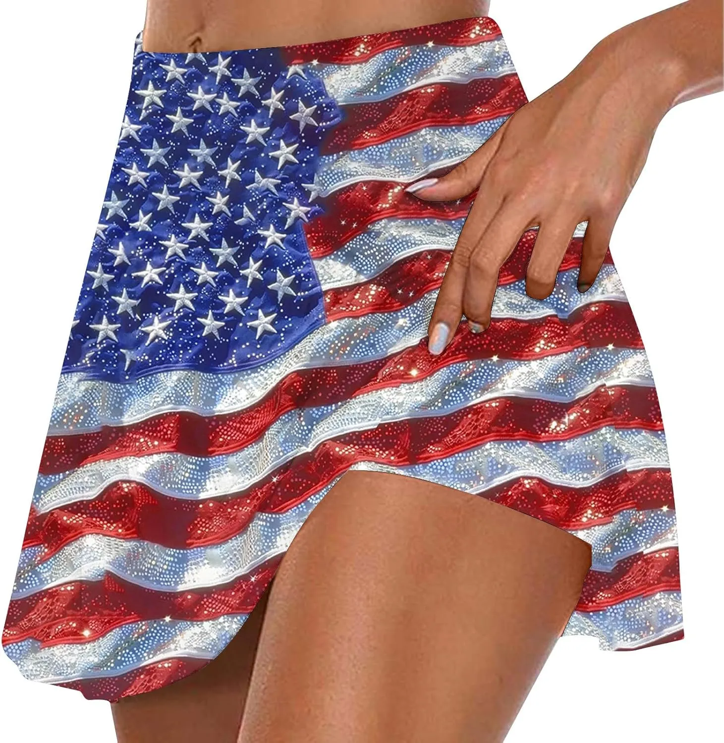 hlysgo Tennis Skorts for Woman Trendy American Flag Print Patriotic Workout Shorts 4th of July Athletic Shorts with Skirts