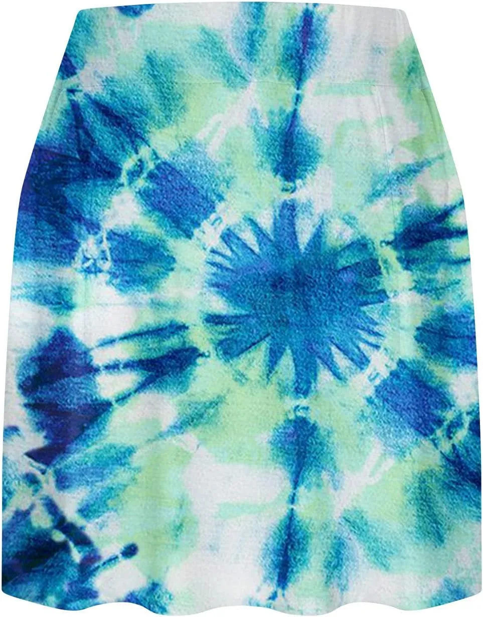 hlysgo Women's Athletic Workout Tennis Skorts Summer Trendy Tie-Dye Print High Waist Flowy Mini Skirt with Inner Shorts