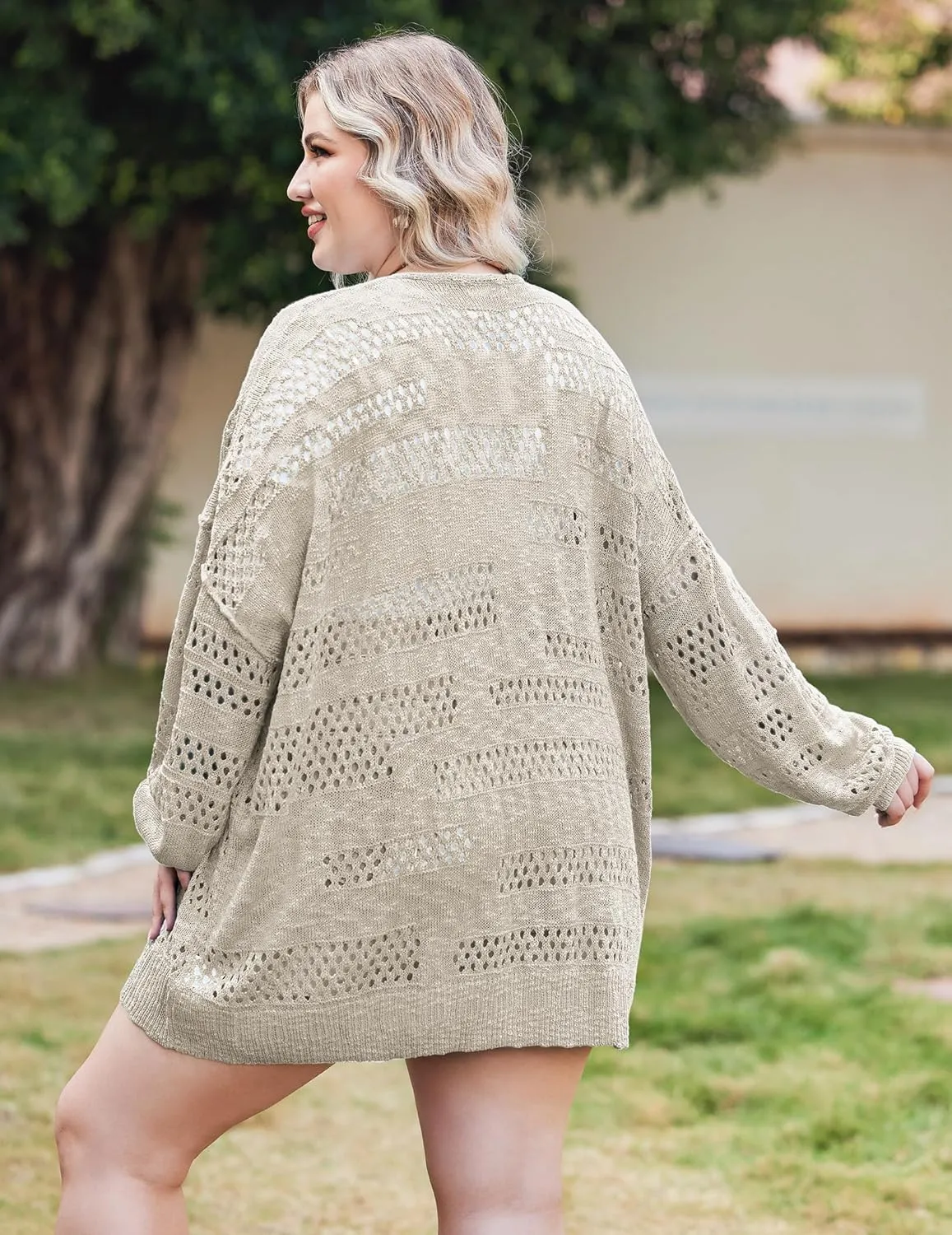 IN'VOLAND Womens Plus Size Crochet Cardigan Kimonos Boho Long Sleeve Oversized Summer Open Front Knitted Sweater