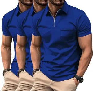 JACKETOWN 3 Pack Polo Shirt for Men Quarter Zip Polo T Shirt Casual Short Sleeve Collared Shirts with Pocket