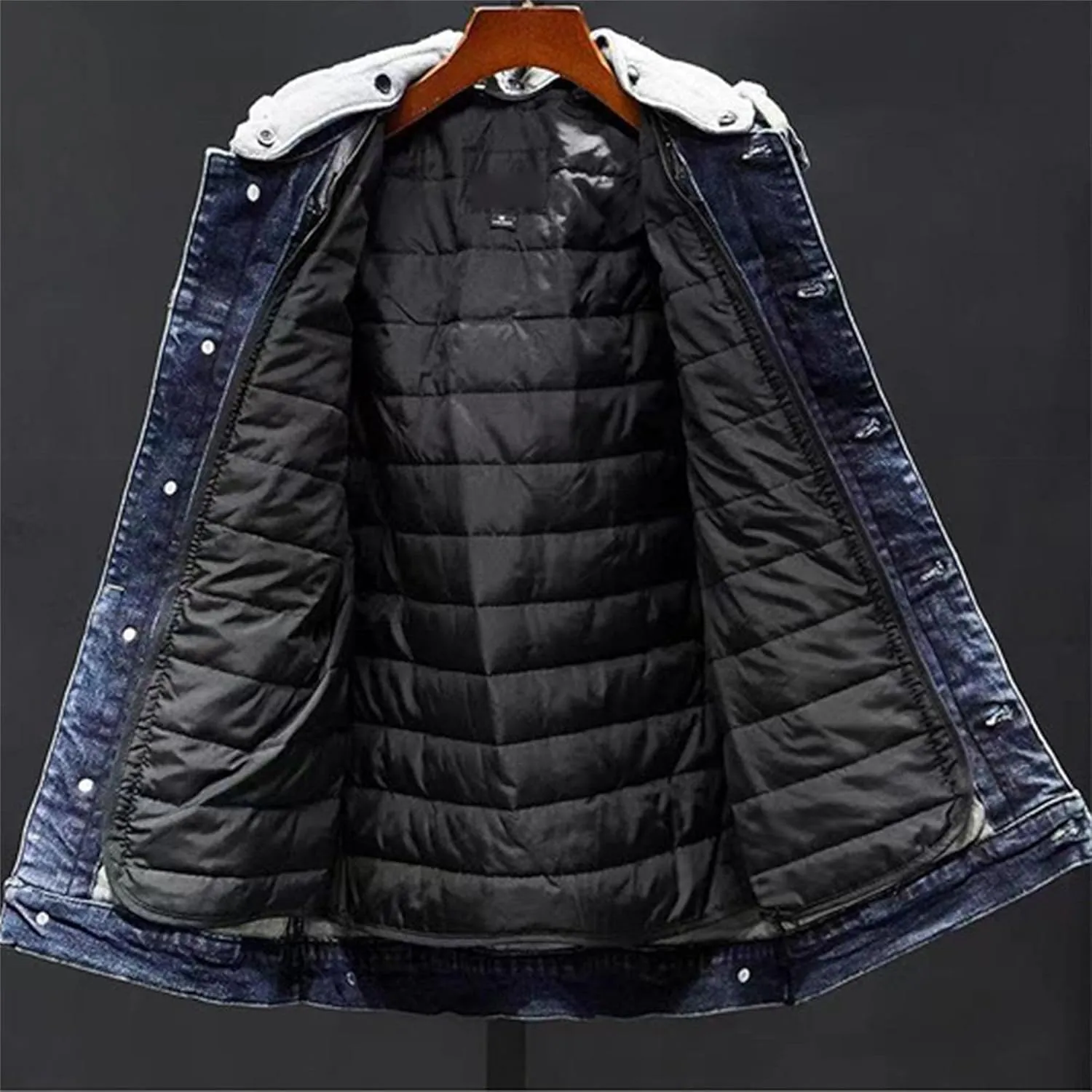 JEKE-DG Men's Distressed Denim Hoodie Jacket Button Up Washed Casual Jean Coat Long Sleeve Trucker Hooded Jackets