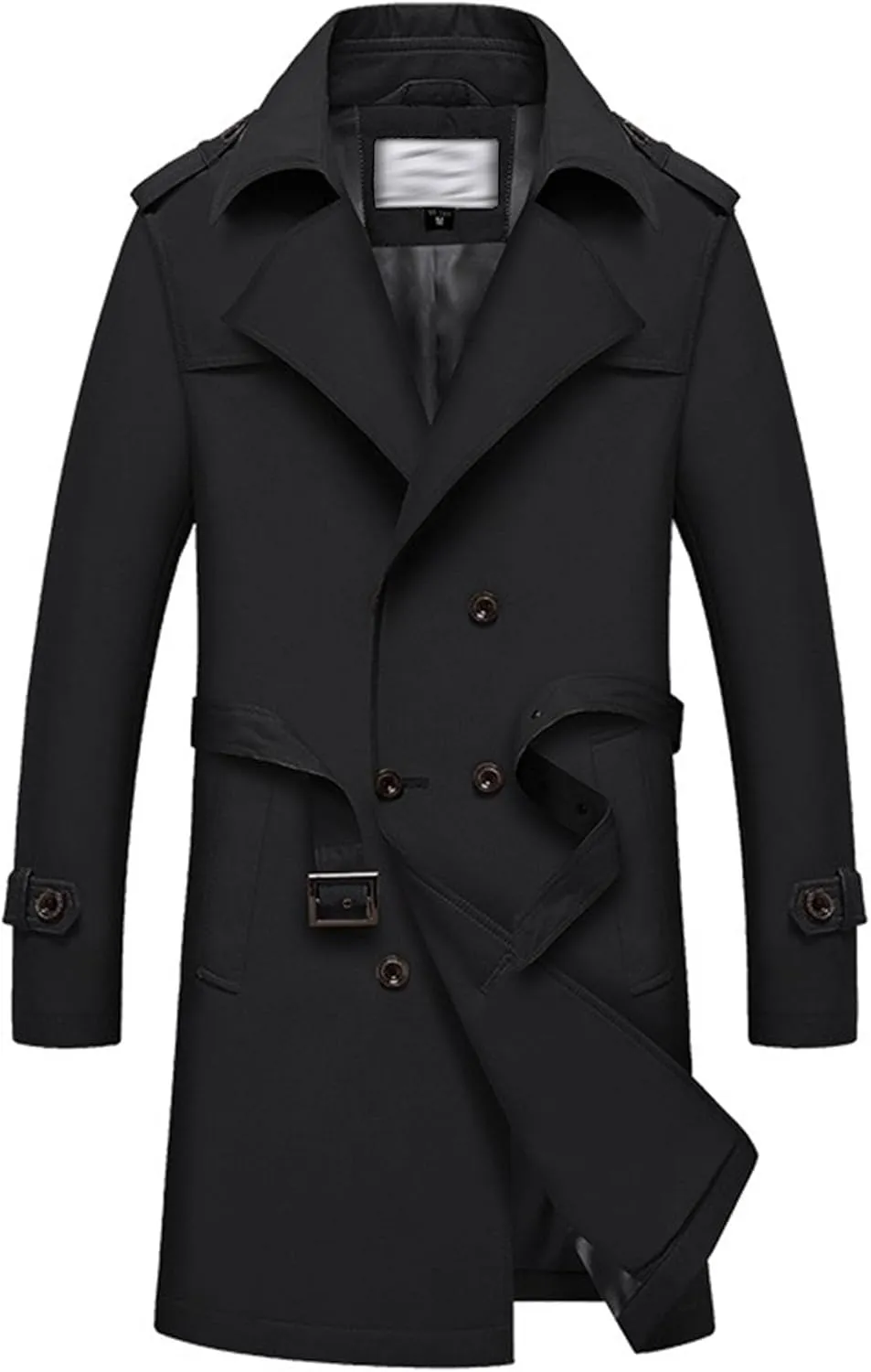 JEKE-DG Men's Double Breasted Trenchcoat Slim Fit Mid Long Trench Coat Winter Warm Long Windbreaker with Belt