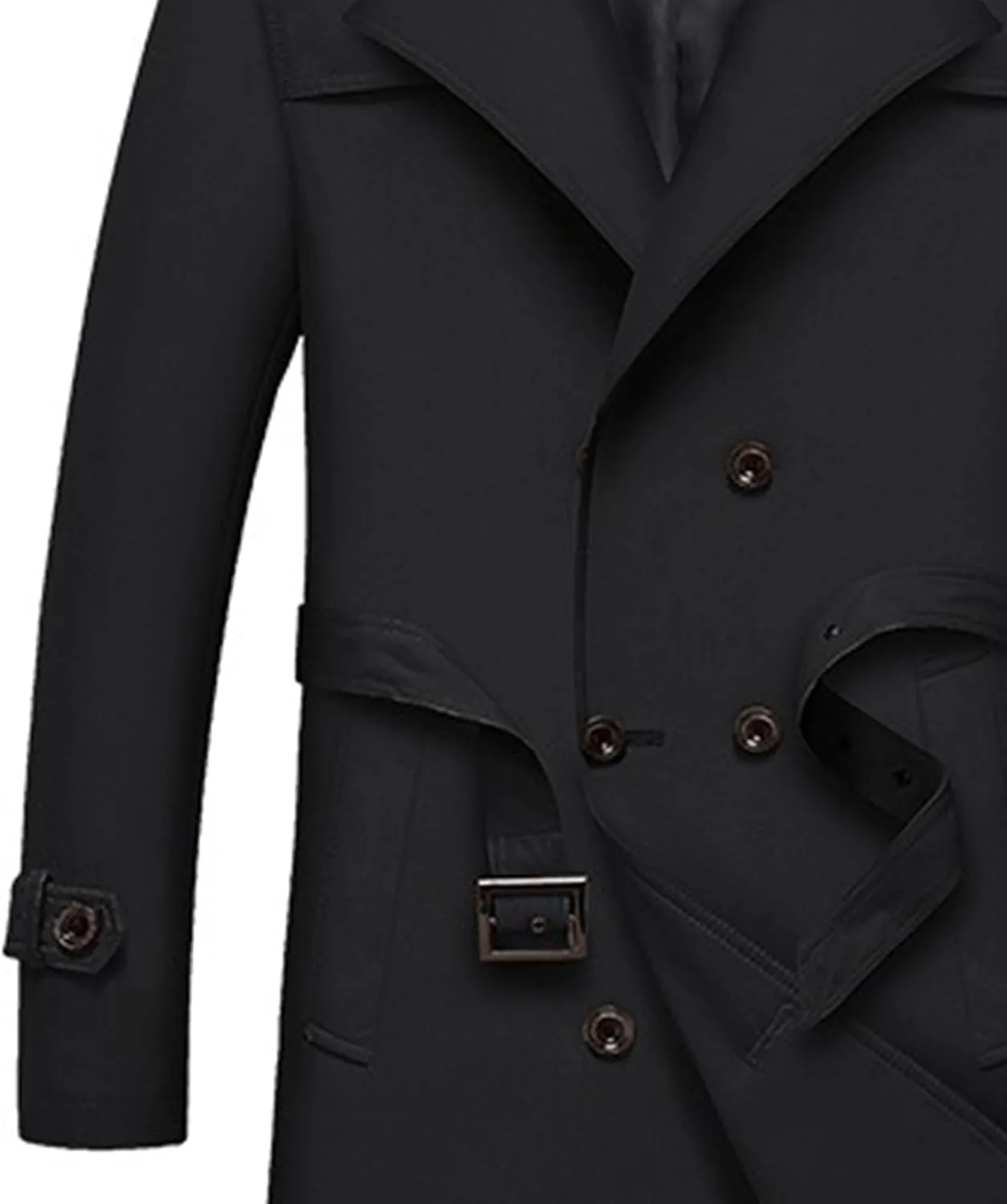 JEKE-DG Men's Double Breasted Trenchcoat Slim Fit Mid Long Trench Coat Winter Warm Long Windbreaker with Belt