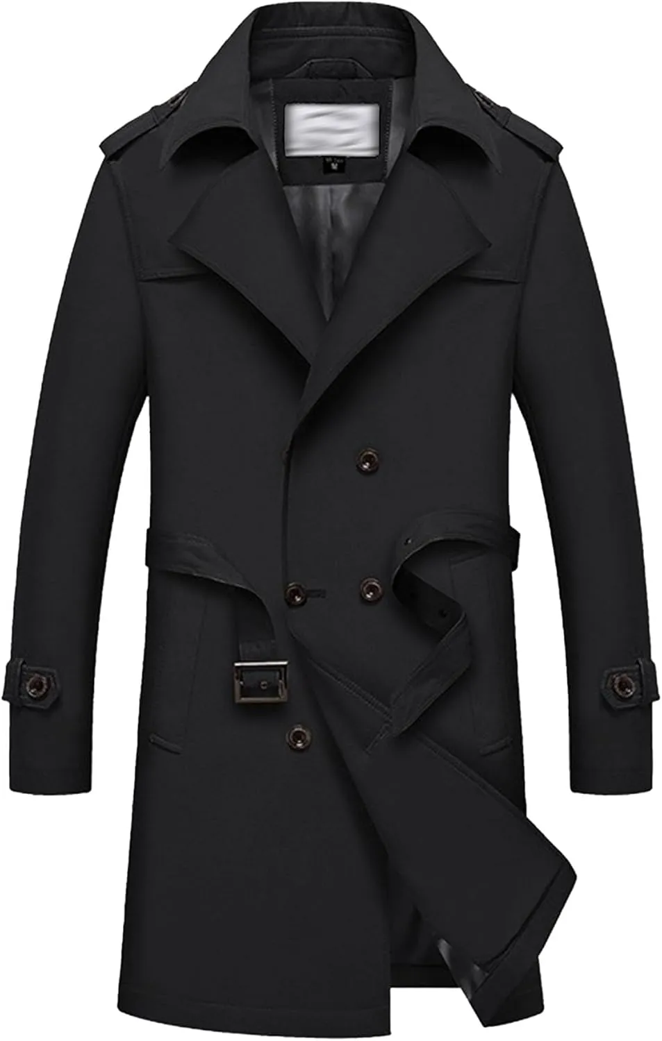 JEKE-DG Men's Double Breasted Trenchcoat Slim Fit Mid Long Trench Coat Winter Warm Long Windbreaker with Belt