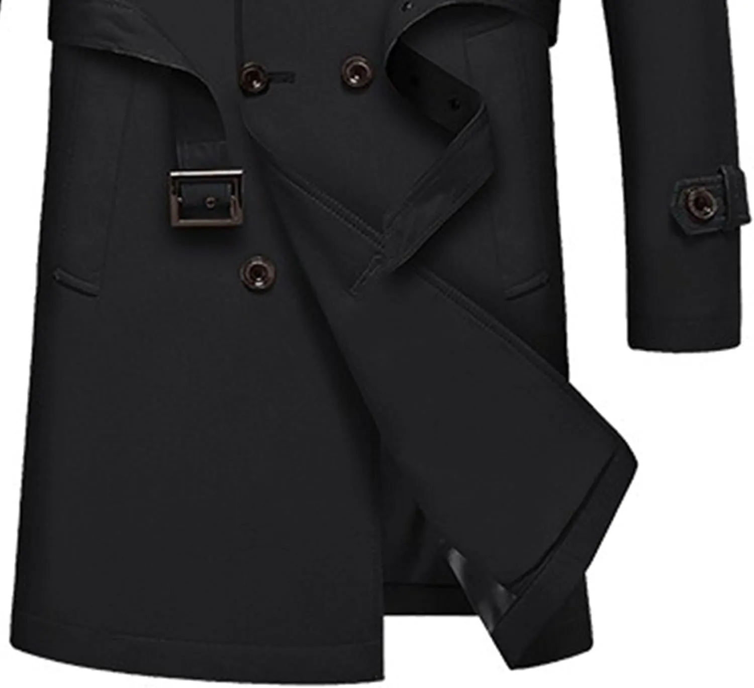 JEKE-DG Men's Double Breasted Trenchcoat Slim Fit Mid Long Trench Coat Winter Warm Long Windbreaker with Belt