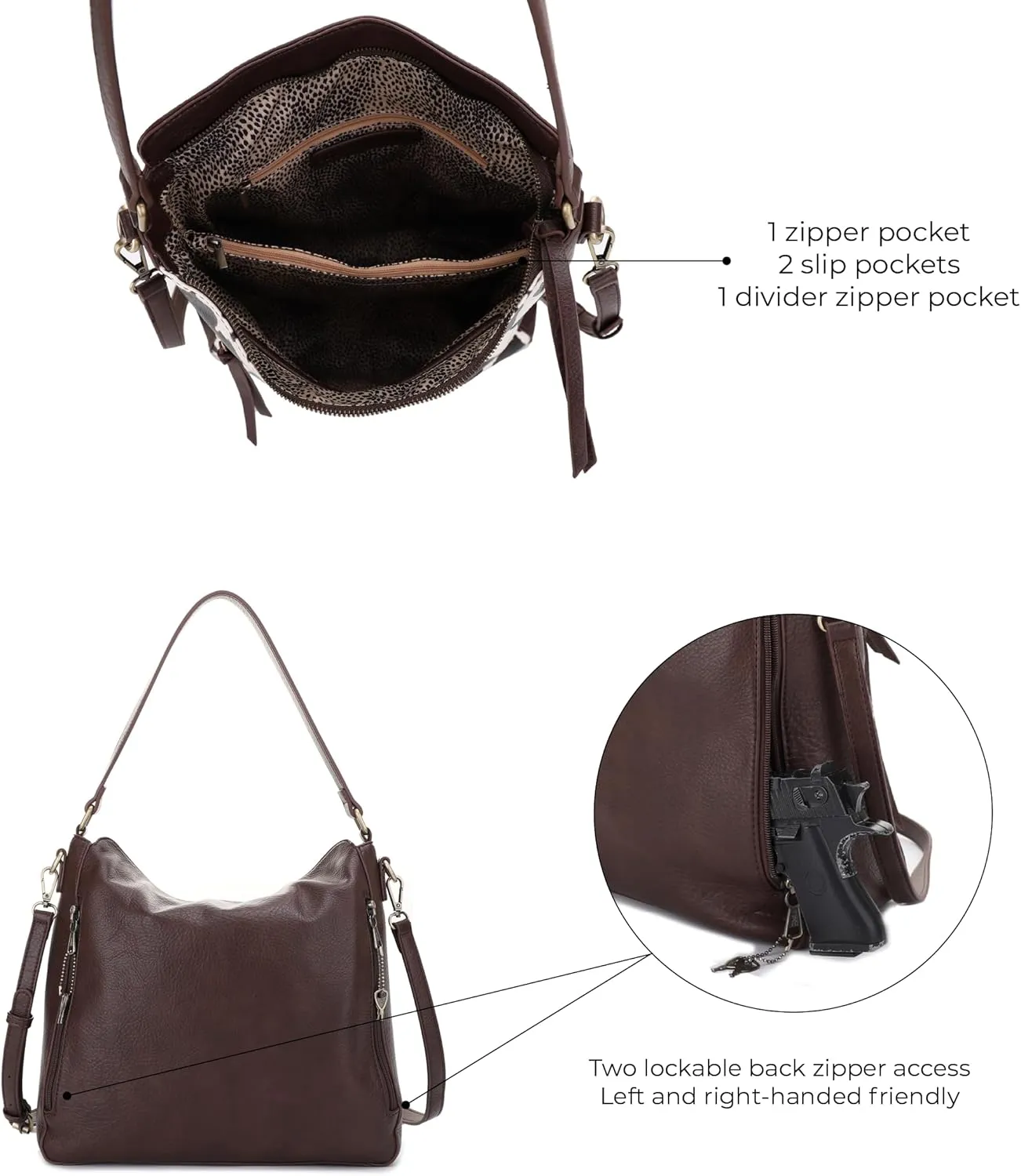 JESSIE & JAMES | Dakota Top Handle Concealed Carry Hobo Purse with Adustable Shoulder Strap