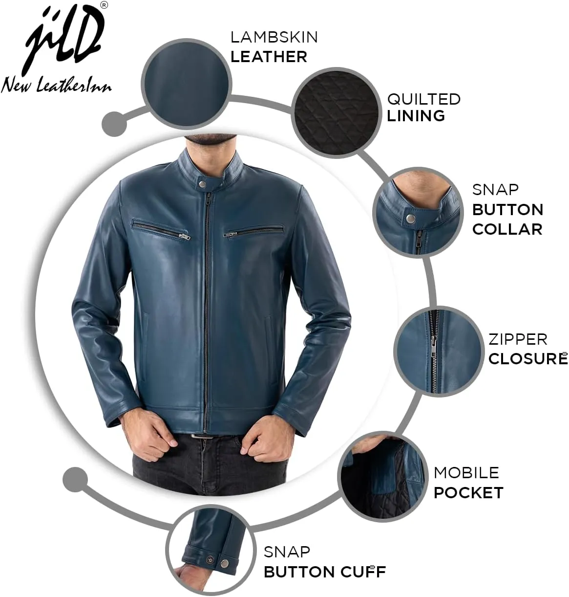 Jild Classical Single Piece Lambskin Leather Jacket Men - Everyday Wear Snap Tab Collar Mens Motorcycle Leather Jacket