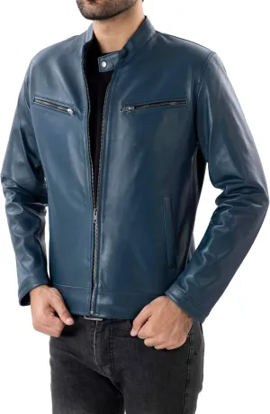 Jild Classical Single Piece Lambskin Leather Jacket Men - Everyday Wear Snap Tab Collar Mens Motorcycle Leather Jacket