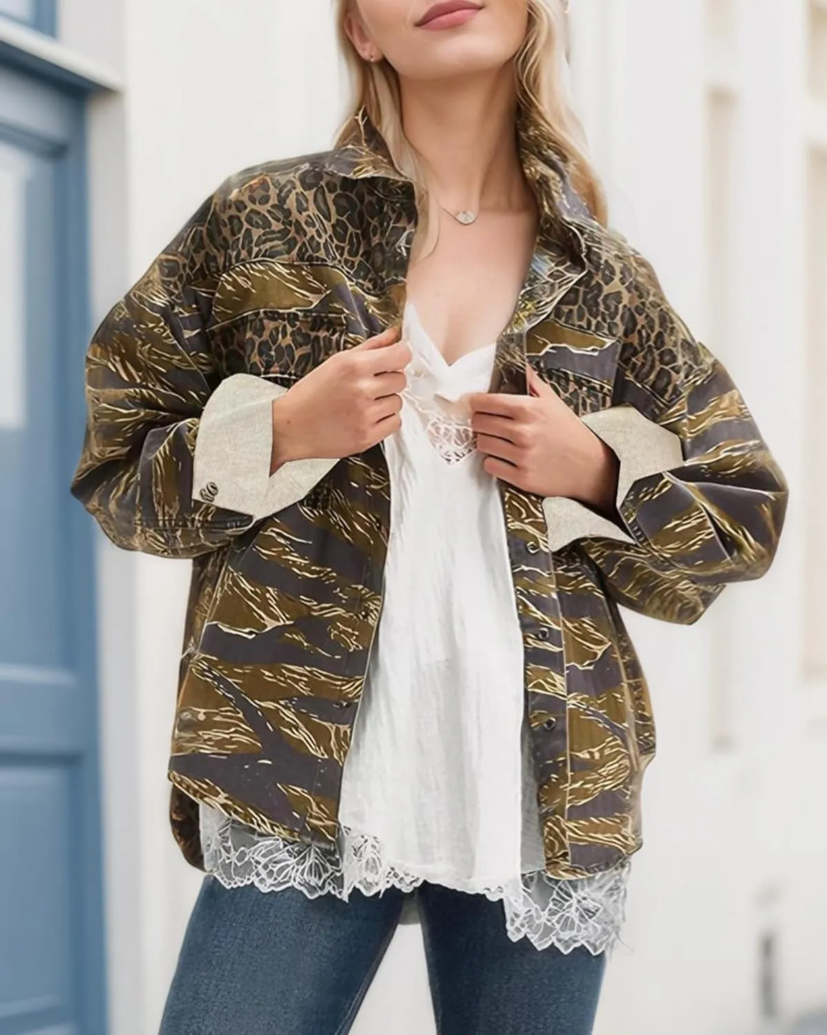 Kedera Leopard Printed Jean Jacket Women Trendy 2025 Button Down Shacket Vintage Western Trucker Jacket Coat Outfits