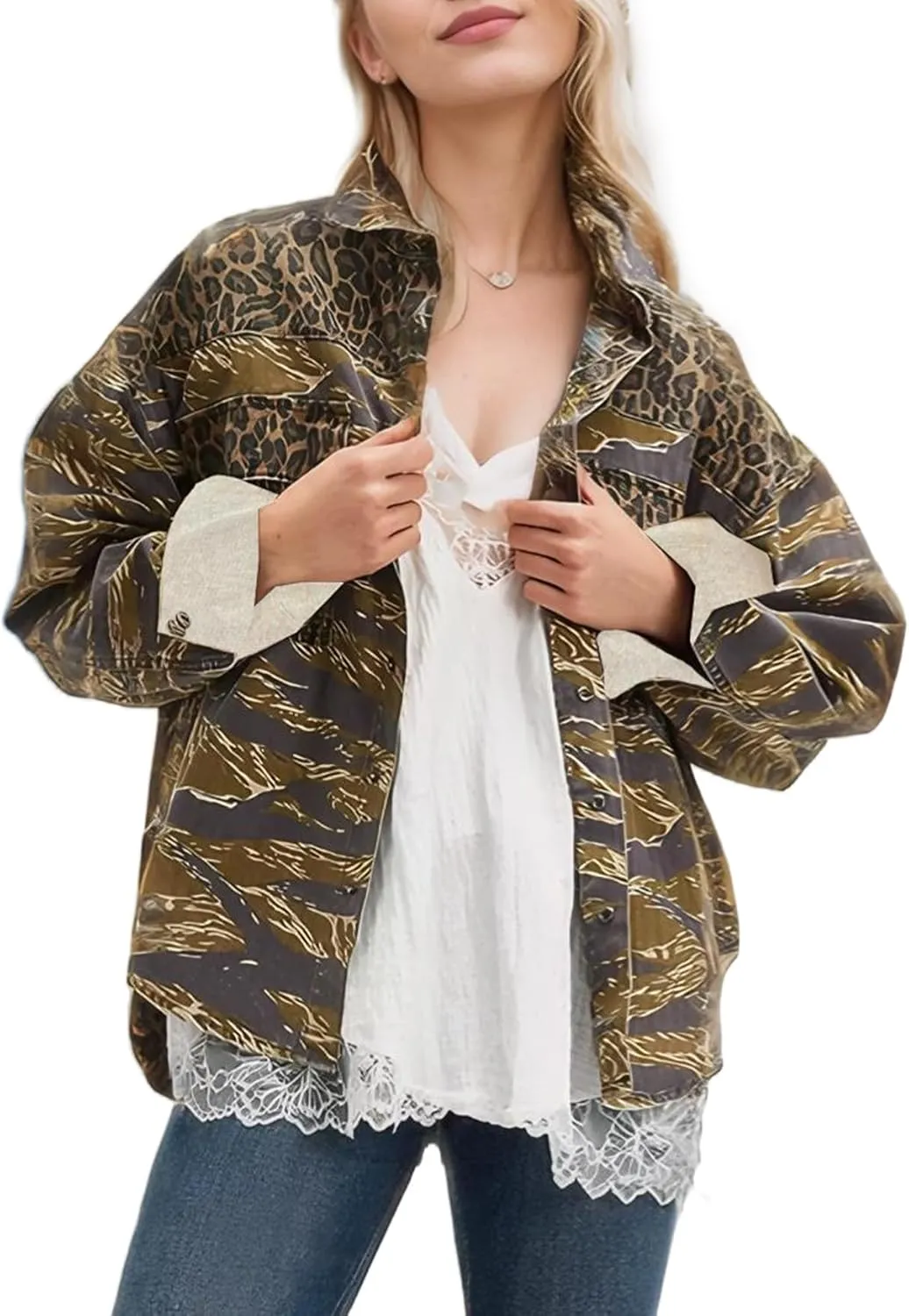 Kedera Leopard Printed Jean Jacket Women Trendy 2025 Button Down Shacket Vintage Western Trucker Jacket Coat Outfits