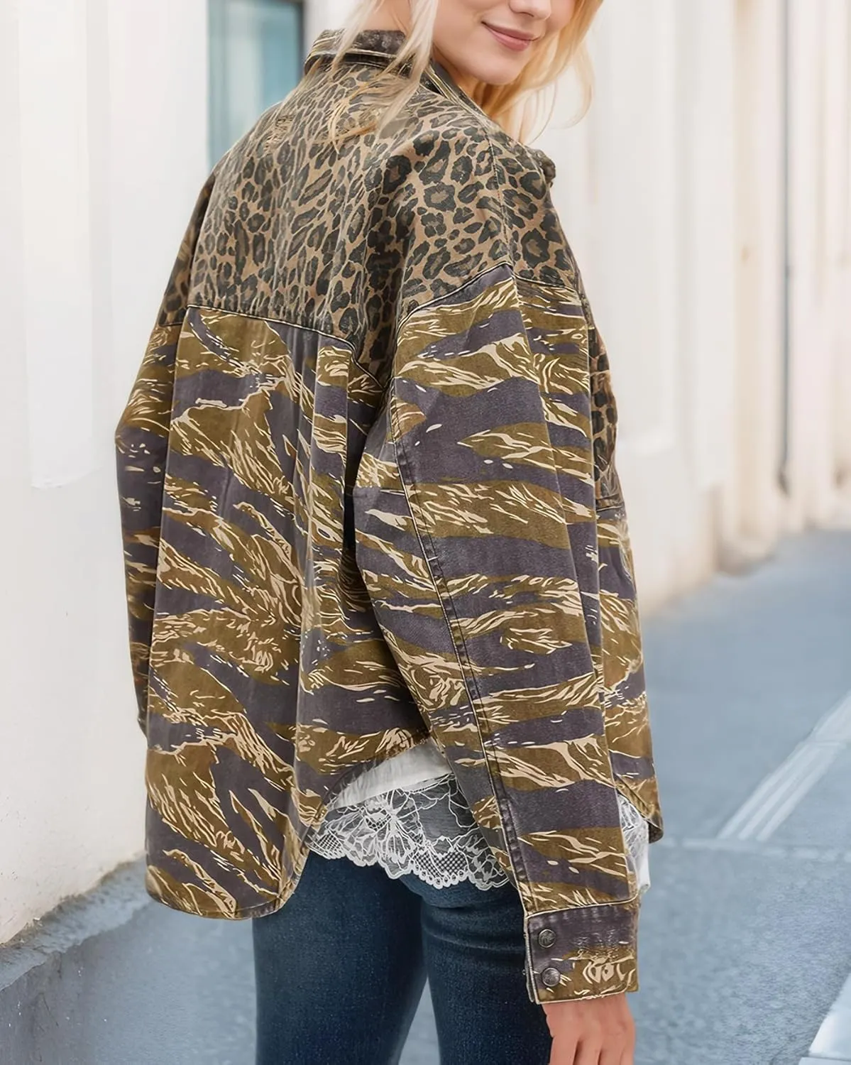 Kedera Leopard Printed Jean Jacket Women Trendy 2025 Button Down Shacket Vintage Western Trucker Jacket Coat Outfits