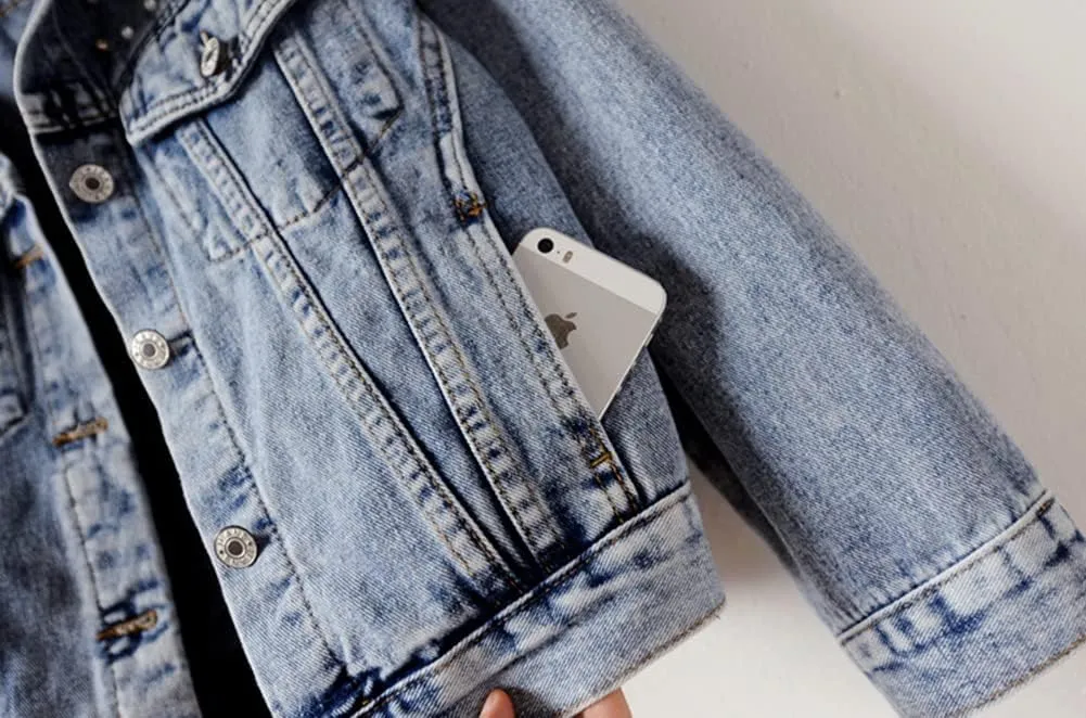 Kedera Women's Pearls Beading Denim Jackets Loose Embroidered Short Jean Coat Outerwear