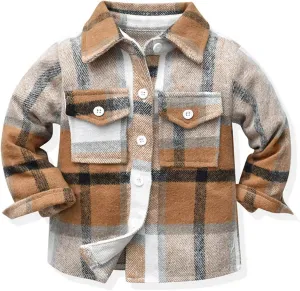Kids Toddler Flannel Shirt Jacket Plaid Long Sleeve Lapel Button Down Shacket Baby Boys Girls Fall Shirt Coat Outwear