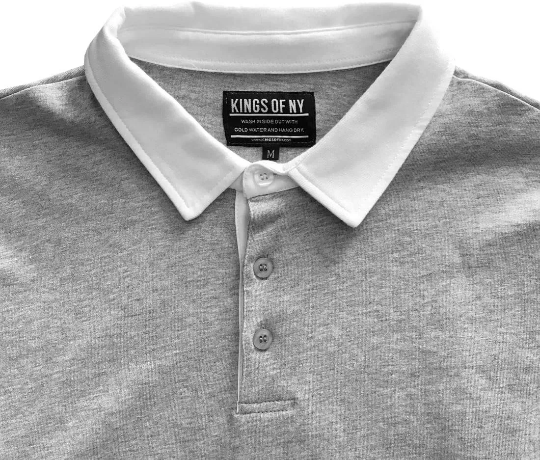 Kings Of NY Classic Mens Long Sleeve Sports Polo Rugby Shirt