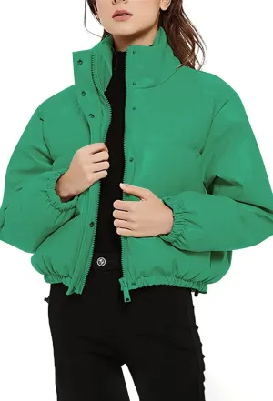 Kissonic Women's Cropped Quilted Puffer Jacket Winter Faux Leather Padded Parka Coat