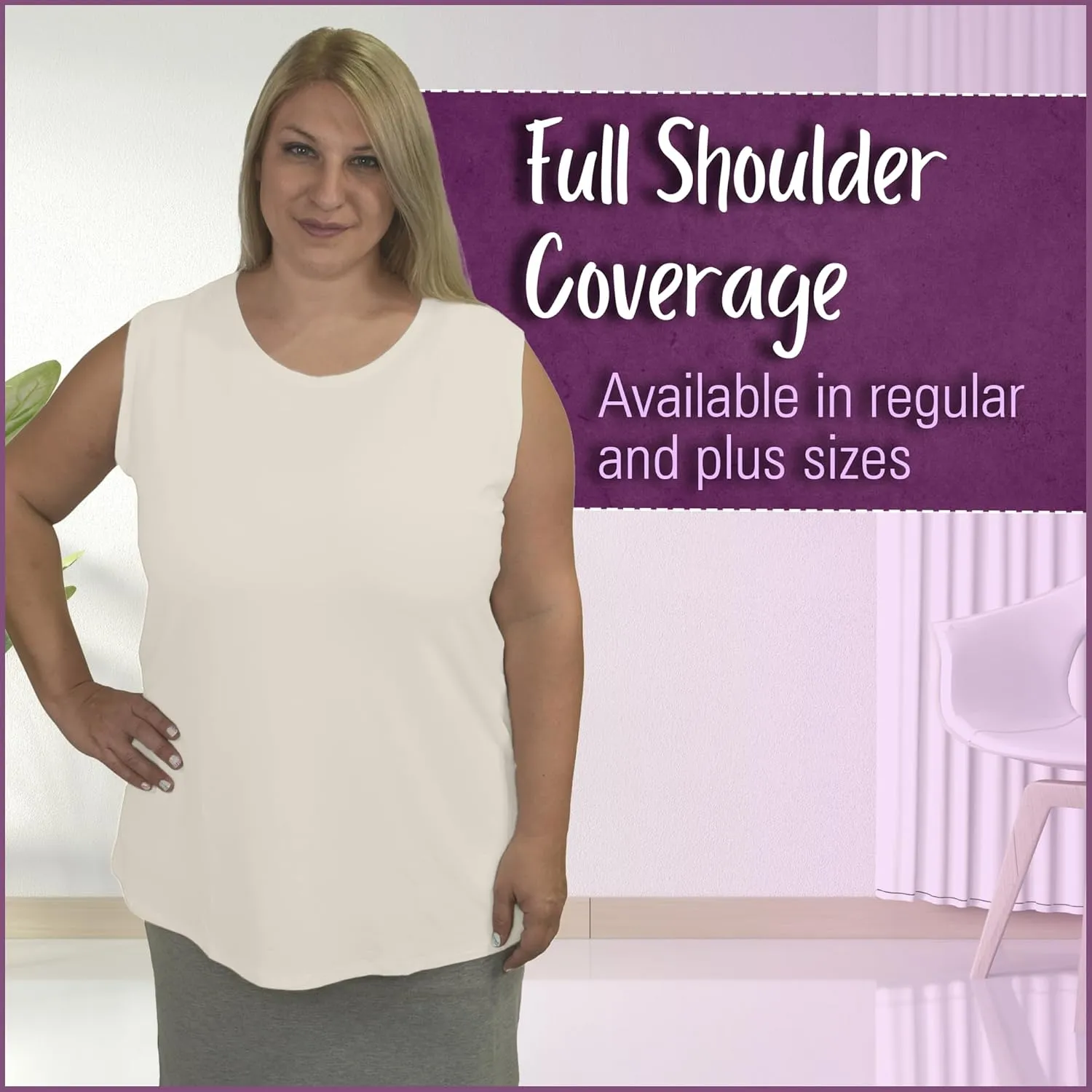 Kosher Casual Modest High Neck Tank Top for Women Full-Shoulder Sleeveless Shell