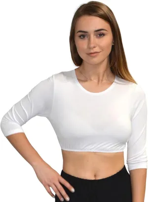 Kosher Casual Women's Modest High Neck Cropped Layering Shell - Viscose Spandex 3-4 Sleeve Base Pullover Top