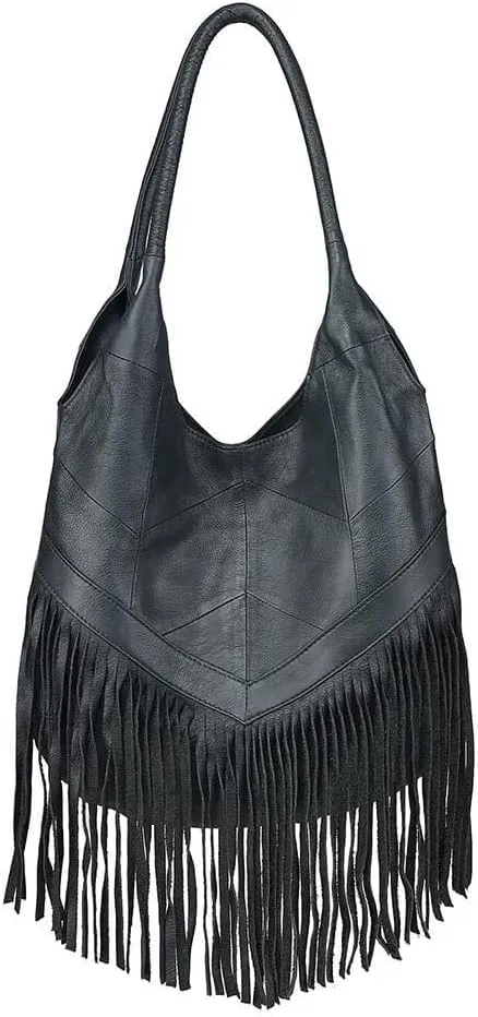 Large Hobo with Tassel Tote for Women Shoulder Genuine Leather Handbag