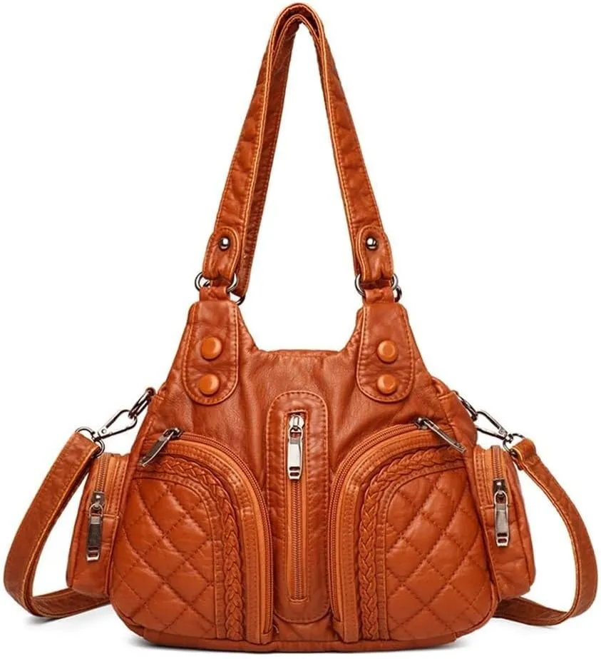 Leather Crossbody Purse Multi Pockets Shoulder Retro Hobo Top Handle Womens Tote Handbag
