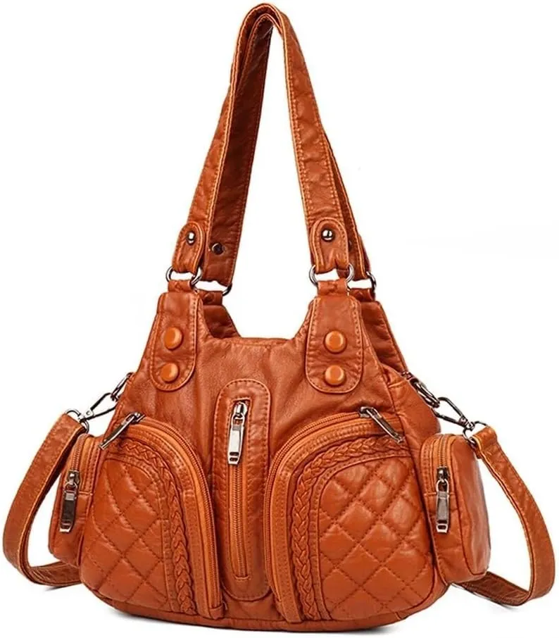 Leather Crossbody Purse Multi Pockets Shoulder Retro Hobo Top Handle Womens Tote Handbag