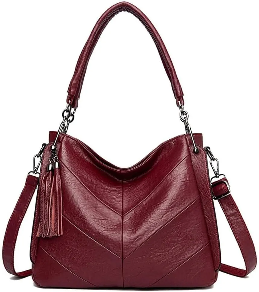 Leather Shoulder Purse Handbag Casual Retro Hobo Crossbody with Tassel Tote for Women Messenger Bags