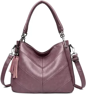 Leather Shoulder Purse Handbag Casual Retro Hobo Crossbody with Tassel Tote for Women Messenger Bags