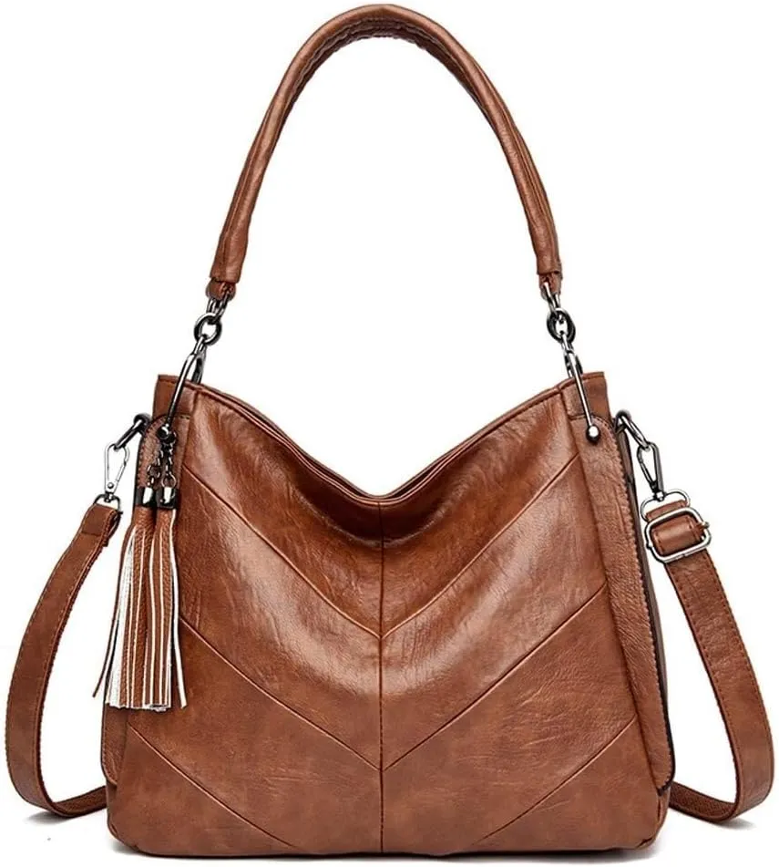Leather Shoulder Purse Handbag Casual Retro Hobo Crossbody with Tassel Tote for Women Messenger Bags