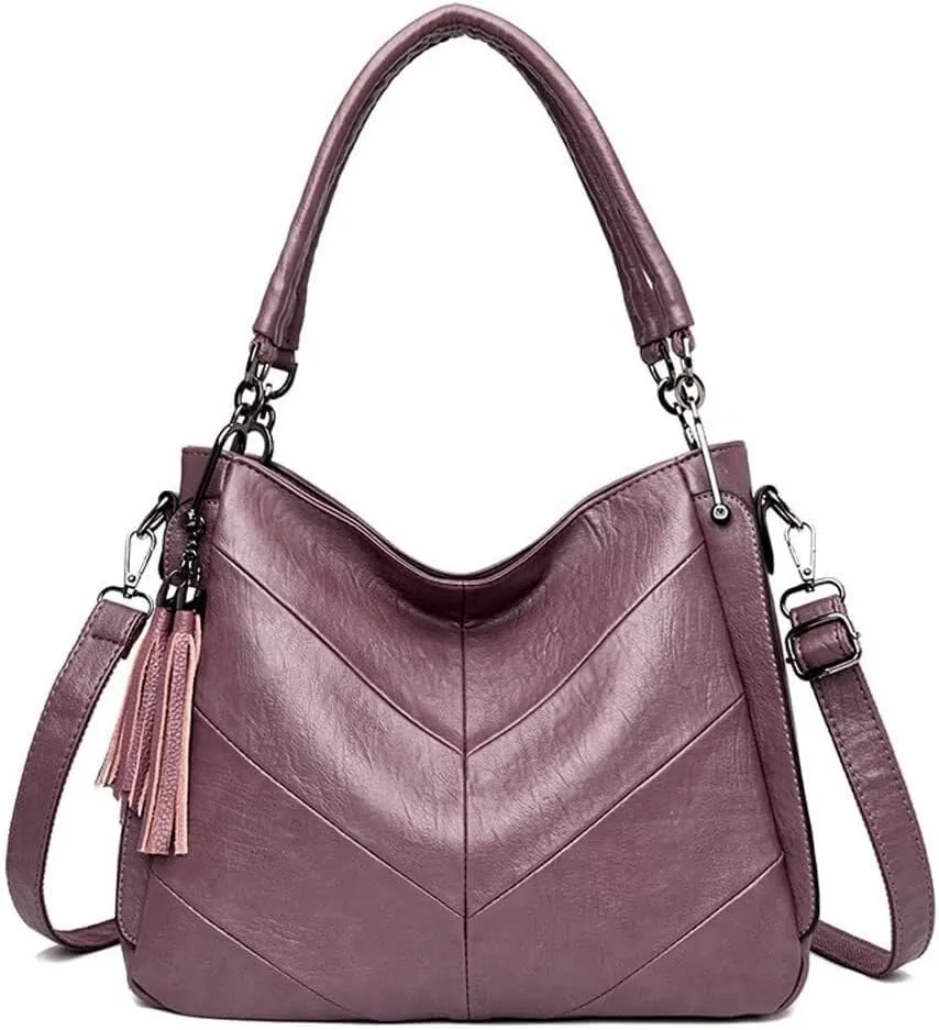 Leather Shoulder Purse Handbag Casual Retro Hobo Crossbody with Tassel Tote for Women Messenger Bags