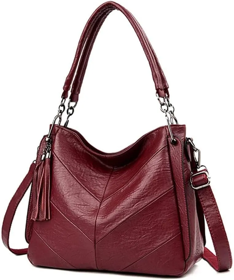 Leather Shoulder Purse Handbag Casual Retro Hobo Crossbody with Tassel Tote for Women Messenger Bags