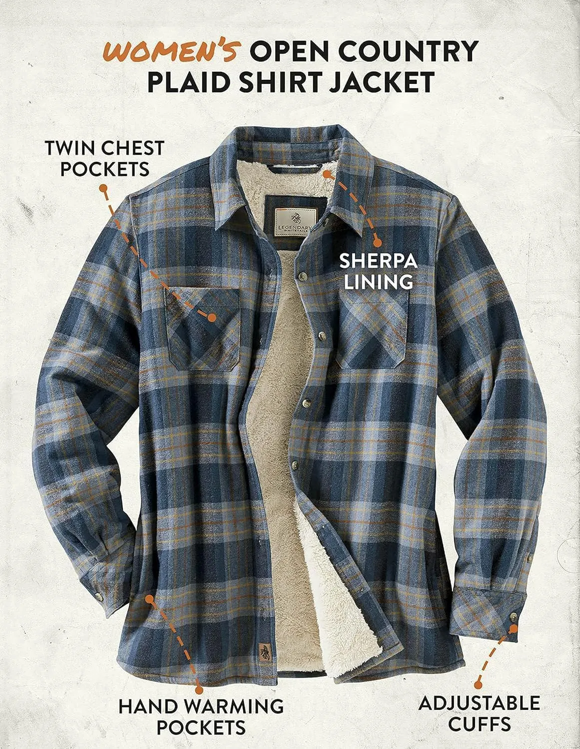 Legendary Whitetails Women's Open Country Flannel Shacket Sherpa Lined Plaid Fleece Shirt Jacket Ladies Western Clothing Coat