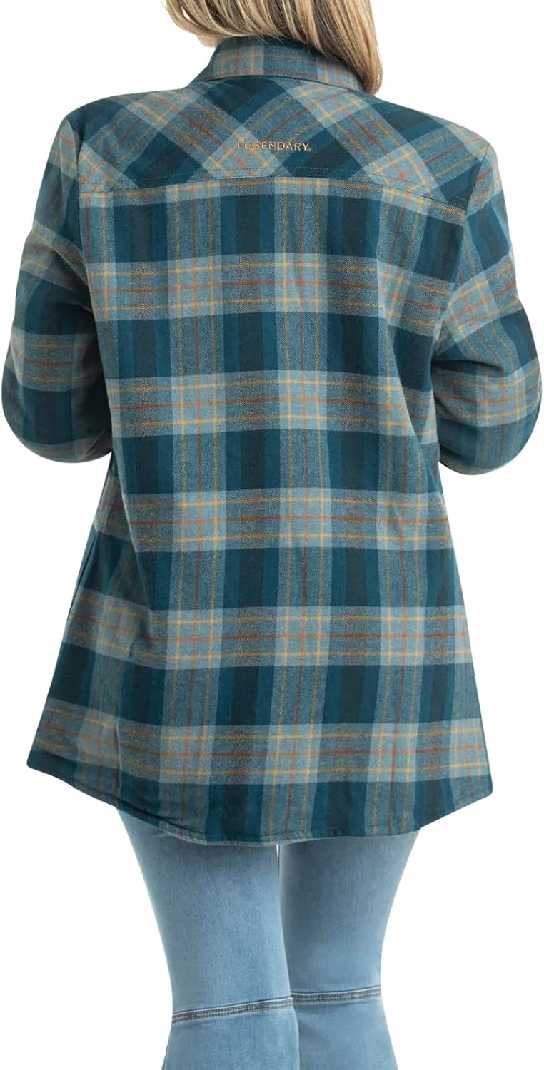 Legendary Whitetails Women's Open Country Flannel Shacket Sherpa Lined Plaid Fleece Shirt Jacket Ladies Western Clothing Coat
