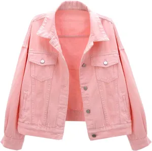 LifeShe Women's Basic Button Down Denim Jean Jacket Coat