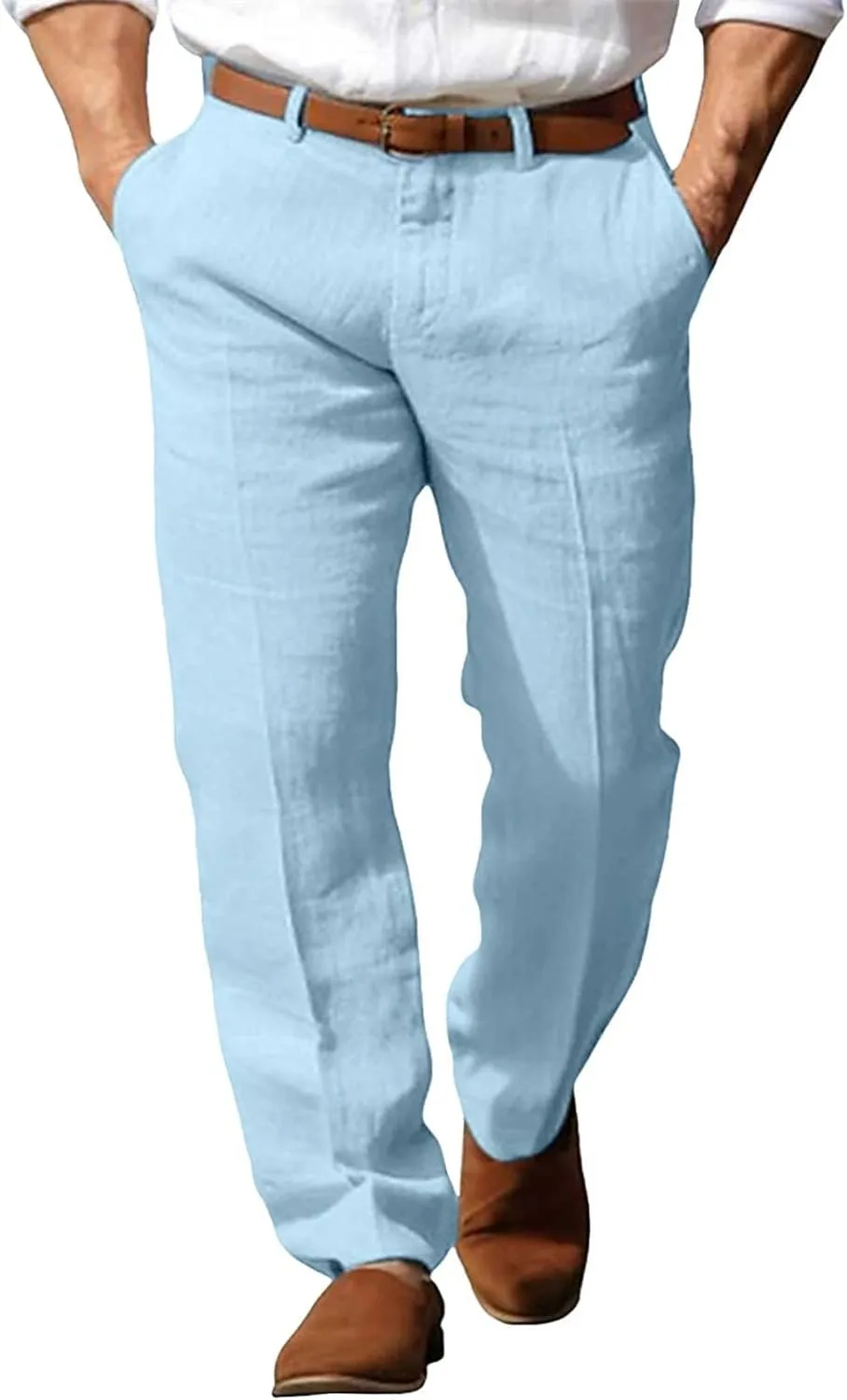 Linen Dress Pants Men Plain Vacation Casual Pants Lightweight Straight Leg Slacks Summer Outdoor Flat Front Trousers