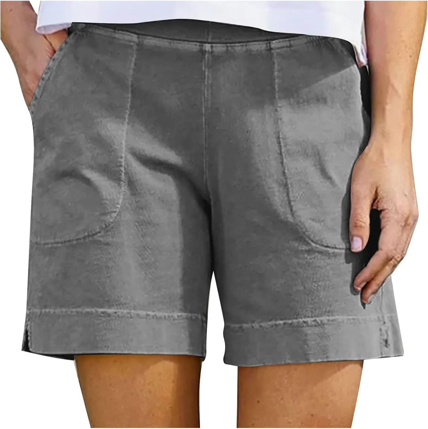 Linen Shorts for Women Summer Elastic High Waist Pant Beach Lounge Short Pants Vacation Outfits with Pockets