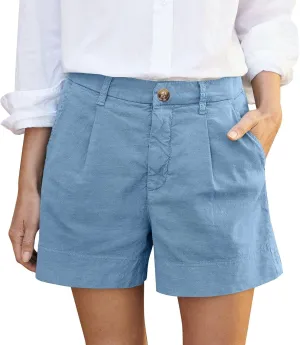Linen Shorts for Women Summer Wide Leg Shorts High Waisted Bermuda Short Dressy Casual Chino Short with Pockets