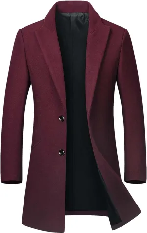 Litteking Men's Winter Coat Wool Trench Overcoat Casual Single Breasted Pea Top Jacket