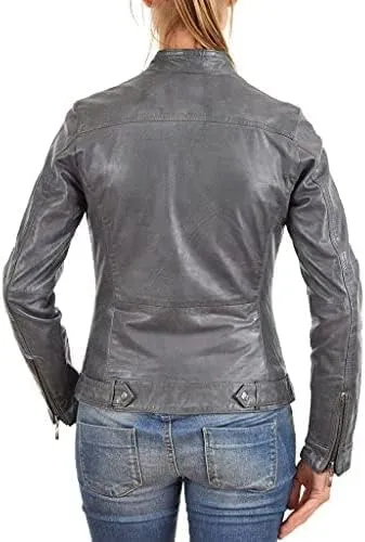 LL LEATHER LOVERS Women's New Lambskin Leather Bomber Motorcycle Jacket